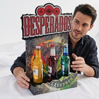 Présentoir de comptoir en acrylique imprimé pour bouteilles d'alcool, bière et vin, avec en-tête, pour les points de vente en grands magasins et commerces de détail