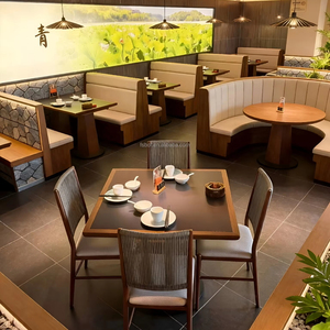 ชุดเฟอร์นิเจอร์ร้านอาหารจีนเชิงพาณิชย์ ชุดที่นั่งแบบโค้งครึ่งวงกลม และโต๊ะรับประทานอาหารไม้ทรงสี่เหลี่ยมและทรงกลมสำหรับร้านอาหาร - Product Image 1