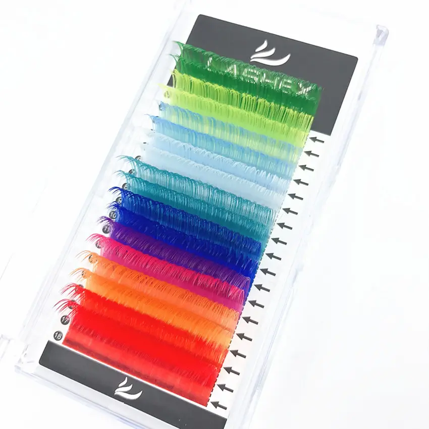 Limpagem de cílios em cores por atacado lashex, cílios arco-íris de vison sintético de alta qualidade, rosa, azul e verde, de marca própria