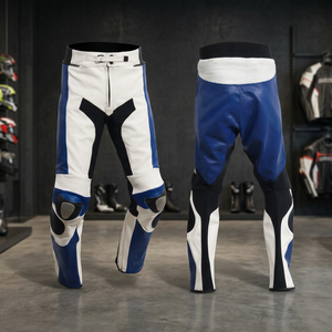 Pantalon en cuir pour moto BM bleu et noir – Style sport racing - Product Image 2