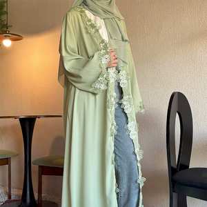 Cárdigan Musulmán Elegante con Ribete de Encaje y Frente Abierto, Kimono Abaya Estilo Dubái para Ramadán y Eid, Marca LEDUO - Product Image 1