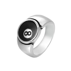 2023 Trendy Cute Bright <strong>Ring</strong> Custom Simple Round Stainless Steel Chunky Snooker Black <strong>8</strong> <strong>Ball</strong> Enamel <strong>Ring</strong> - Product Image 2