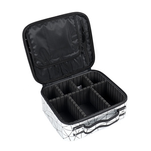 Professional makeup artist bag travel case Ladies Silver White Color Case Nail Art Brush Box Leather Case Makeup Brush Set Bag