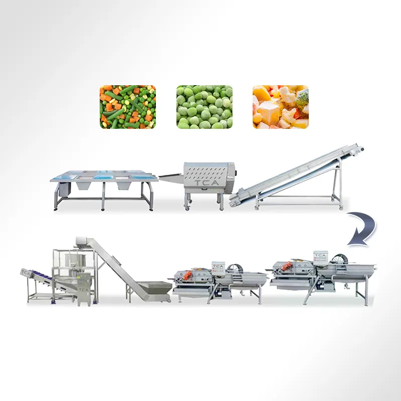 TCA linha automática de processamento de máquina trituradora de lavagem de frutas e legumes congelados para cebola e ervilhas de neve