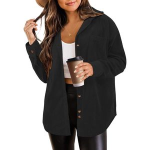 Womens Casual Long Sleeve Button Down <b>Corduroy</b> Blouse Oversized Boyfriend Shirt V Neck Loose <b>Jacket</b> Autumn Wear - Product Image 1