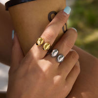 Bague ouverte en acier inoxydable argenté BinShuo, design bombé audacieux, étanche, minimaliste, bijou statement massif pour femme