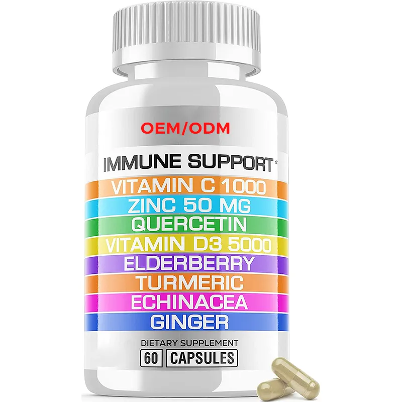 8 in 1 Immune Support with Quercetin Zinc Vitamin C Vitamin D3 5000 IU and Elderberry Echinacea Ginger Capsules