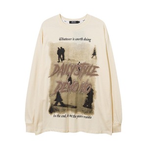 T-shirt à manches longues surdimensionné DAILYSTYLE <span class=keywords><strong>DEMO</strong></span> sans motif, imprimé slogan, multicolore, décontracté, unisexe, streetwear, tissu 220g, col rond - Product Image 3