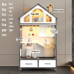 Casa de Lujo para Gatos, de Madera y Vidrio, de Múltiples Niveles, con Baño, para Razas Grandes, Impermeable, para Uso en Exteriores en Todas las Estaciones - Product Image 3