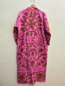 Women's Handmade Velvet Cotton Suzani Kimono <b>Robe</b> Floral Embroidered Long Winter <b>Coat</b> Oversized Fit - Product Image 4