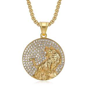 Hip Hop Tiger Zircon Religious Christian Coin Stainless Steel <b>Fashion</b> Jewelry <b>Pendants</b> <b>Necklaces</b> 18K Gold Plated for Women - Product Image 2