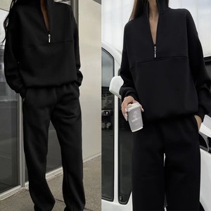 Conjunto de 2 Piezas para Mujer, Primavera-Otoño 2026, Sudadera con Cuello Alto y Media Cremallera, Pantalones Largos de Color Sólido, Ropa Deportiva Informal para Uso Diario - Product Image 4
