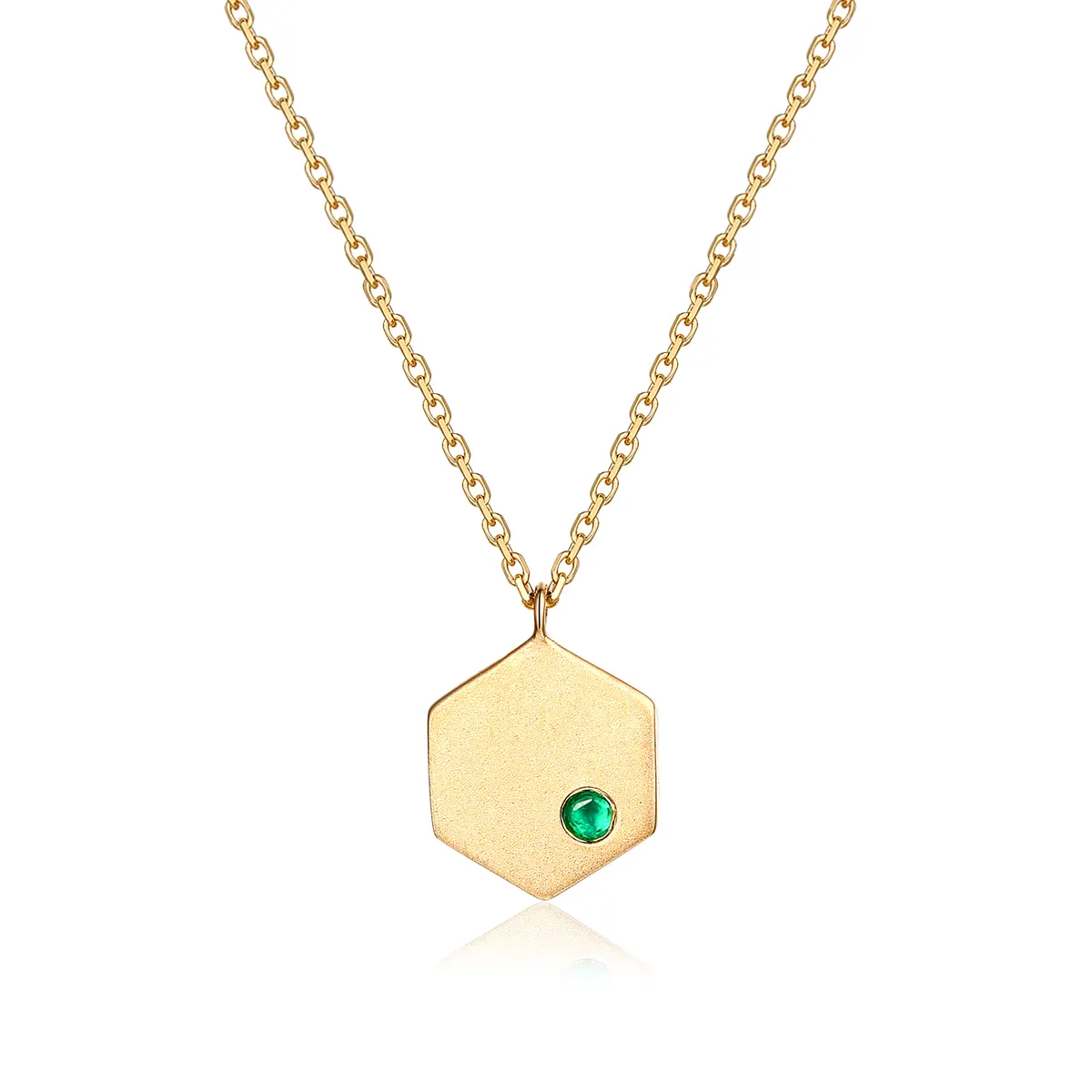 Colar personalizado 9kt, colar geométrico hexágono esmeralda real dourado vertical