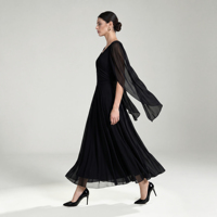 Robe longue élégante pour femme en mousseline de soie à col en V, taille fendue, fluide et romantique, idéale pour les loisirs, les vacances et les sorties estivales