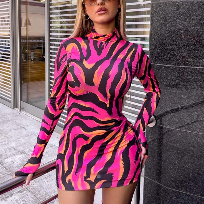Zebra Print Dress - Long Sleeve Maxi Dress for Women