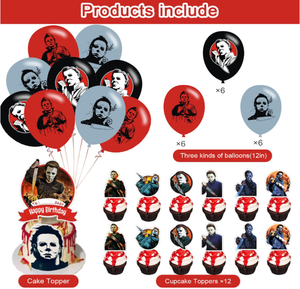 Décorations d'anniversaire Michael Myers : Bannières, drapeaux, décorations de gâteaux et cupcakes, ballons imprimés à l'hélium, autocollants sur le thème du <span class=keywords><strong>film</strong></span> d'<span class=keywords><strong>horreur</strong></span> - Product Image 6