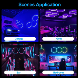 ไฟโรงรถรูปหกเหลี่ยม 5 ช่อง ไฟ LED รูปหกเหลี่ยม RGB ไฟรังผึ้งติดเพดานสำหรับโรงรถ โกดัง ร้านดูแลรักษารถยนต์ - Product Image 5