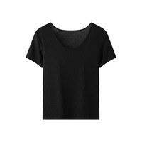 T-shirt court sexy en soie/coton uni à épaules dénudées pour femme, col rond, coupe régulière, manches courtes, basique, flatteur