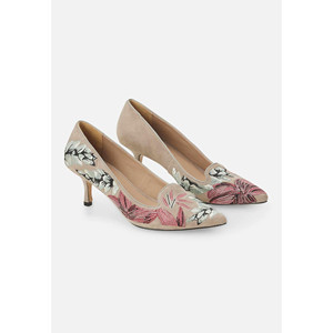 Pumps en daim gris brodés, style talon chaton - Product Image 2