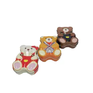 Boîte en étain en forme de petit ours, boîte d'emballage personnalisée pour bonbons ou biscuits, vente en gros, unités