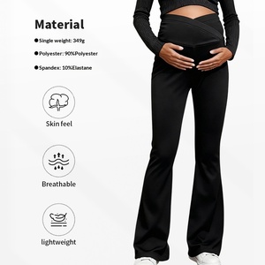 <span class=keywords><strong>Pantalon</strong></span> de yoga de maternité automne-hiver avec ceinture de soutien abdominal croisée, taille haute, coupe ajustée, évasé, effet ventre plat pour leggings - Product Image 2