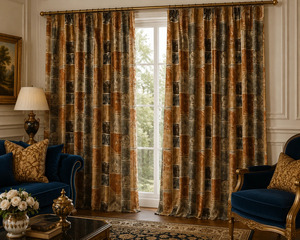Geometric Wood Velvet <b>Curtain</b> Panel Art Nouveau Inspired Blackout Window Drapery Elegant Decorative Room Darkening <b>Curtain</b> - Product Image 2