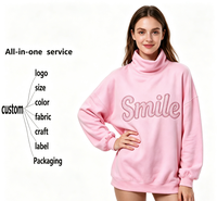 Sudadera de cuello alto para mujer, cálida, deportiva, de invierno, personalizada con bordado, de manga larga, extragrande y gruesa.