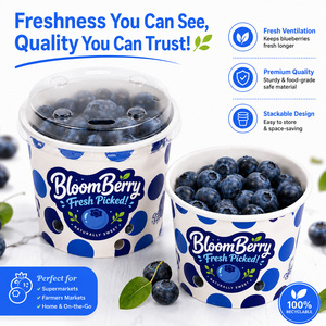 Vented Paper Blueberry <b>Cup</b> with Clear PET Lid Breathable Fresh Produce Packaging FDA Food Grade Custom Logo - Product Image 1