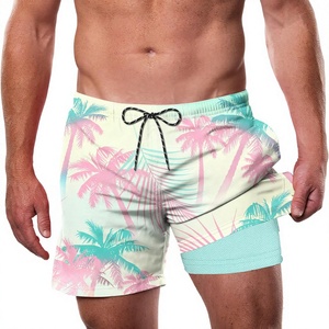 Shorts de Baño Estampados para Hombre, con Cordón Ajustable, Corte Holgado, con Forro de Compresión - Product Image 2