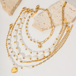 Verano 18K oro perla tobillo pulsera Shell con cuentas elegante Acero inoxidable <span class=keywords><strong>pie</strong></span> cadena para mujer - Product Image 1