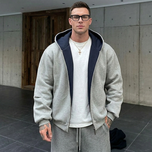 Hot Supplier Custom 450GSM Heavyweight Zip Up Hoodie Men HighQuality Two Tone Oversized Fleece Blank Hooded Streetwear TKAN857 - Product Image 1