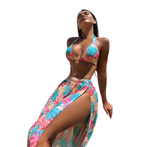 Print Spandex Polyester <b>Bikini</b> <b>Set</b> Taiwan Made Breathable Tropical Print Beachwear Summer Swimwear Collection - Product Image 1