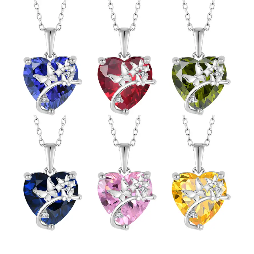 Yiliun Hartvormige Edelsteen Kettingen 925 Sterling Zilver Rhodium Vergulde Vlinder Ontwerp Cz Diamanten Ketting Sieraden Voor Vrouwen