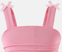 Robe d'été décontractée pour filles, style princesse, à bretelles spaghetti, avec corsage froncé, coupe trapèze et nœud décoratif fait main