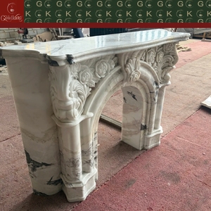 Cheminée en marbre sculpté orné GOLDKING, fabrication directe usine, blanc avec veines gris clair, motif floral, personnalisable OEM pour maison de luxe - Product Image 3