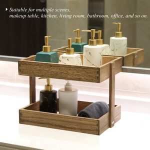Estante de almacenamiento de madera de 2 niveles, organizador de escritorio para artículos de baño, hogar, oficina, mesa de maquillaje, cocina, sala de estar - Product Image 2