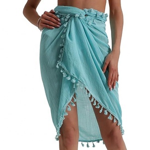Beach Sarong Pareo Damen Semi-Sheer Swimwear Cover Ups Kurzer Rock mit Quasten - Product Image 3