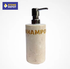 Distributeur de savon liquide en marbre beige de Bali - Design moderne, pompe à mousse, diamètre 8 cm, hauteur 15,5 cm, utilisation hôtelière, lot de 4 pièces - Product Image 4