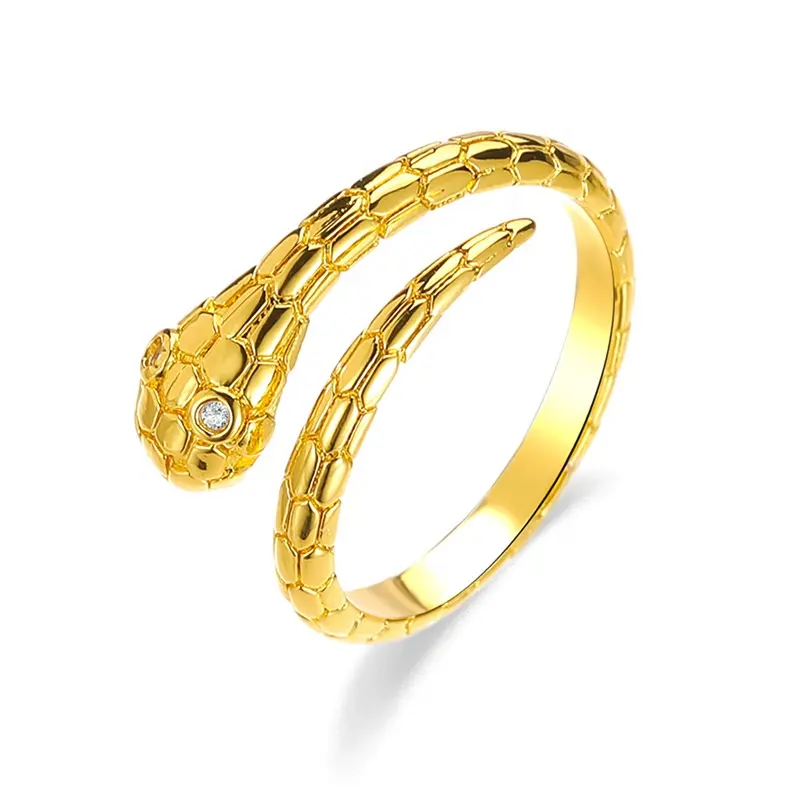 แหวนงูโกธิคสีทองสำหรับผู้หญิง,แหวนเซอร์โคเนียทรงลูกบาศก์ทองเหลืองทันสมัยเครื่องประดับแสดงบุคลิกภาพแนวเรโทรสำหรับผู้หญิง