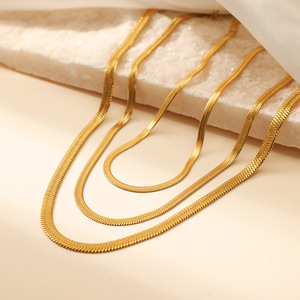 Nouveau <span class=keywords><strong>Collier</strong></span> Chaîne Serpent Plate Sportive en Acier Inoxydable Plaqué Or Style Européen et Américain 2MM-5MM pour Femme Cadeau Yiwu - Product Image 2