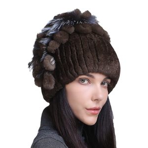 Chapeau d'hiver pour femme en vraie <span class=keywords><strong>fourrure</strong></span> de lapin Rex, design floral latéral tendance, ultra doux et chaud pour les activités extérieures par temps extrêmement froid - Product Image 4