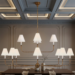 Lámpara de araña de latón dorado con pantallas de tela, LED E27, luz blanca cálida suave de 2700K para sala de estar, lámpara de techo montada - Product Image 2