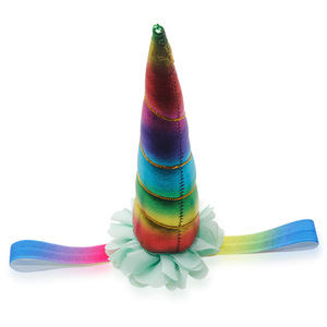Suministros de fiesta de unicornio para niños, <span class=keywords><strong>diadema</strong></span> de cuerno de unicornio, flor elástica para bebé, regalo de Cosplay, barato - Product Image 1