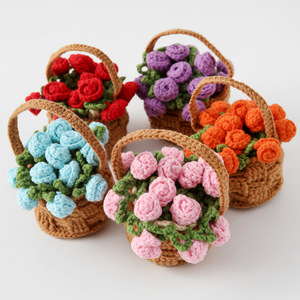 Dessous de verre en <span class=keywords><strong>laine</strong></span> crochet fait à la main avec des fleurs roses, cadeau créatif, tissage, bouquet de fleurs fini, nouveauté, idée cadeau - Product Image 2