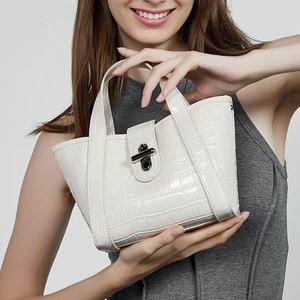 Nouvel Arrivage Sac Seau en Cuir Véritable Gaufré <span class=keywords><strong>Croco</strong></span> pour Femme, Sac Bandoulière à Fermeture Ouverte, Idéal au Quotidien - Product Image 2