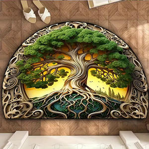 Tapete de Entrada Estilo Americano, Semicircular, con Diseño Floral, de Fibra de Poliéster Resistente a las Manchas, para la Entrada de la Casa o el Vestíbulo - Product Image 4