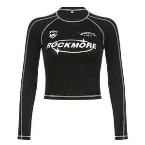 Streetwear Y2k Chemise à manches longues imprimée sur mesure pour femmes de haute qualité Slim Fit Crop Tops T-shirts d'entraînement - Product Image 4