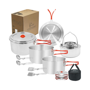 Juego de utensilios de cocina para acampar de acero inoxidable de gran capacidad, 11 piezas, compacto, 8,7 "x 8,7" x 5 ", Kit de cocina para exteriores, bolsa de transporte para hervidor - Product Image 1
