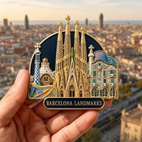 Aimant de réfrigérateur en métal émaillé personnalisé, Barcelone Sagrada Familia, souvenir de voyage, aimants de réfrigérateur 3D, logo personnalisé en usine
