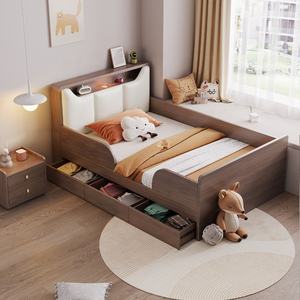 <span class=keywords><strong>Lit</strong></span> double multifonctionnel pour bébé avec tête de <span class=keywords><strong>lit</strong></span> en cuir, rangement intégré, design moderne et robuste - Product Image 4